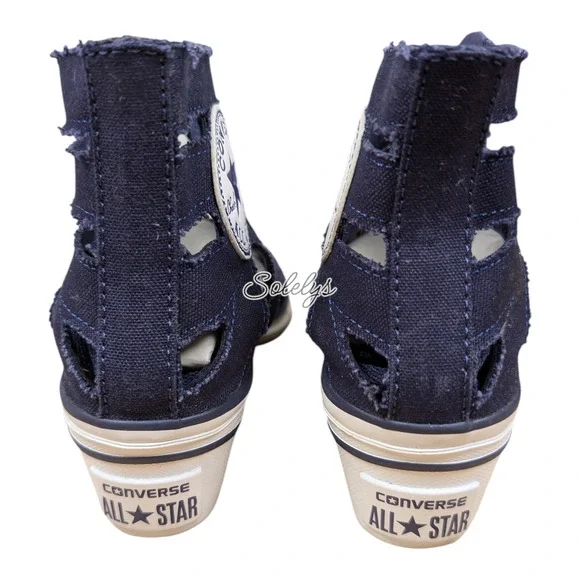 Converse 2014 RARE Hi-Ness Cutout Canvas Wedge Blue White Sneaker Womens 7